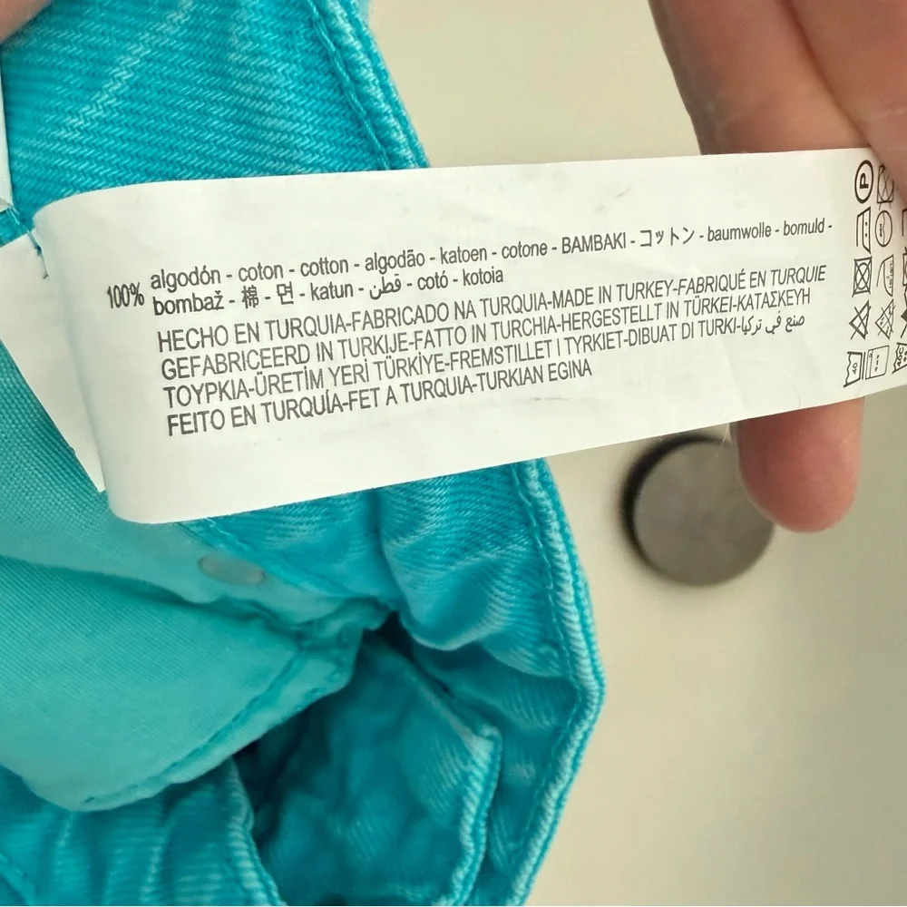 NWT ZARA Full Length High Waist Wide Leg Turquoise Jeans Five Pocket Size 10 - Picture 17 of 17